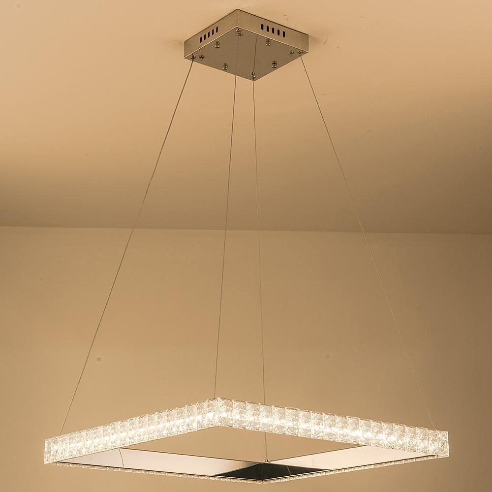 Modern Square LED Pendant Light with Electroplated Crystal Metal Chandelier