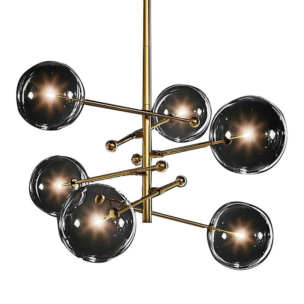 Geometric Globe Chandelier — Metal and Glass, 6-Light, 31" Wide, 3000K / 6000K, 110–120V