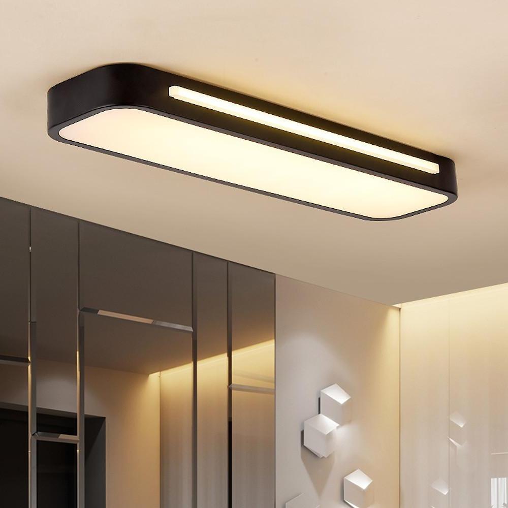 Minimalist Rectangular LED Flush-Mount Ceiling Light — Metal, Frosted Acrylic, 19" x 5", 3000K/6500K, 1-Light