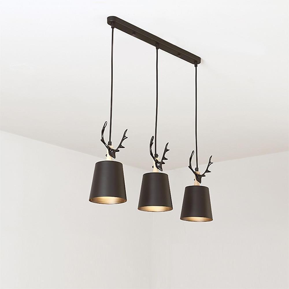 Antler 3-Light Chandelier — Metal, E26/E27, 60W, 39" Adjustable Chain, Country Traditional
