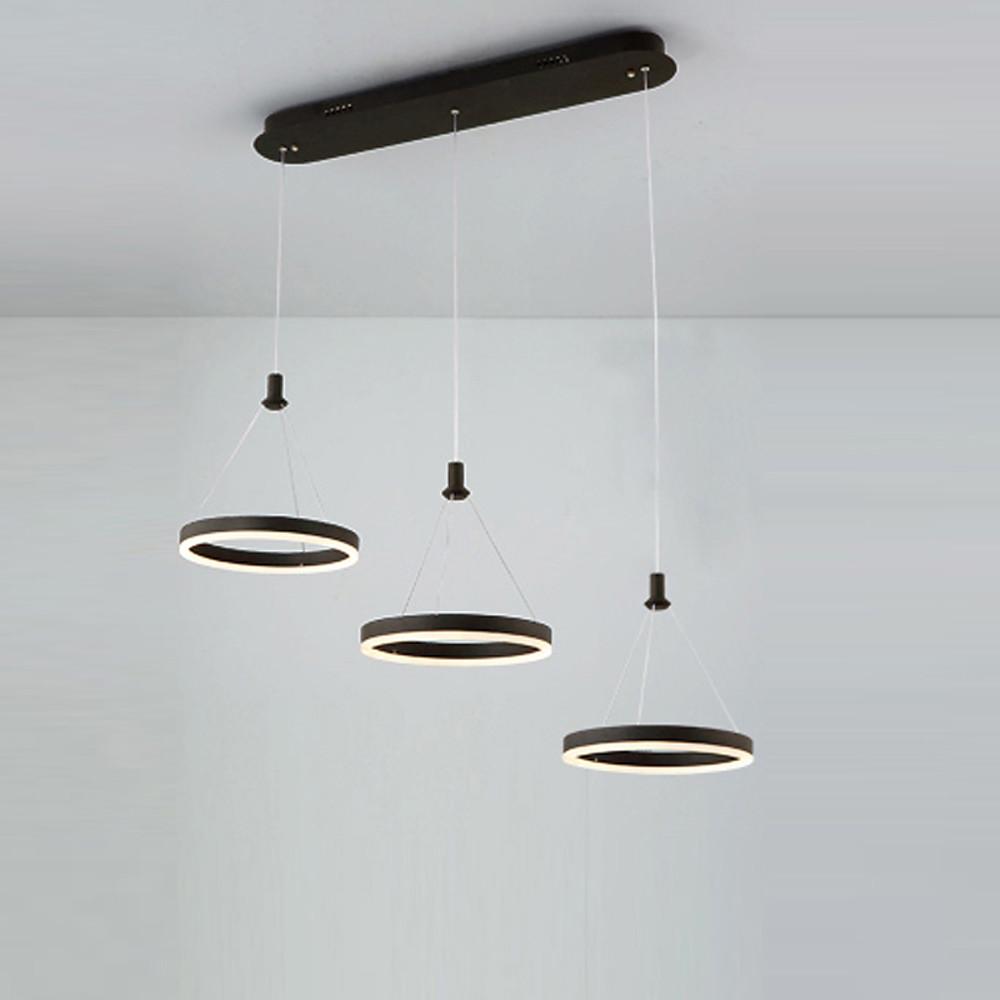 3-Ring LED Pendant Chandelier — Aluminum and Acrylic, Dimmable with Remote, Black or White