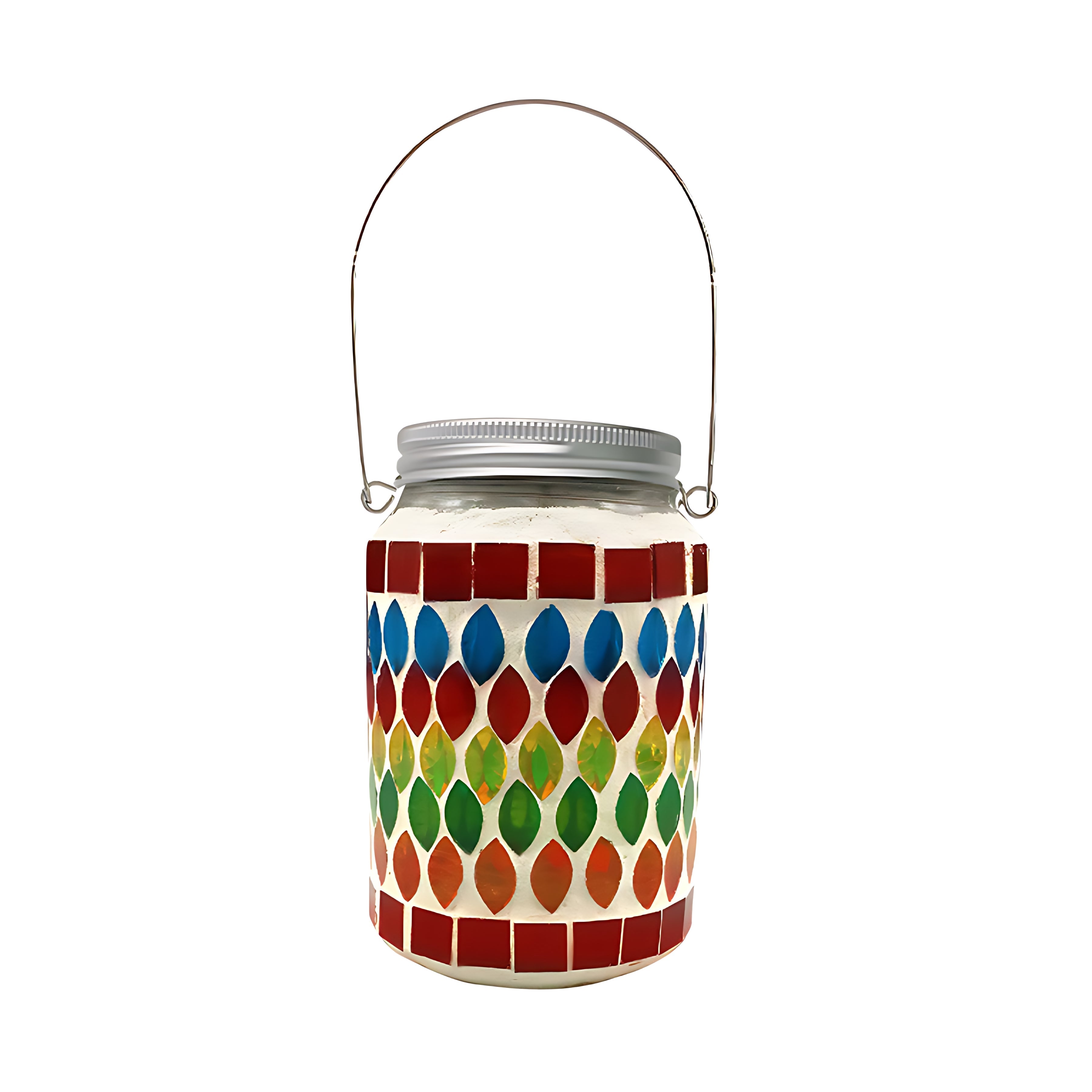 Stained Glass Mosaic Solar Lantern — Handcrafted, LED, IP65 Weatherproof, Dusk-to-Dawn, Hanging or Tabletop