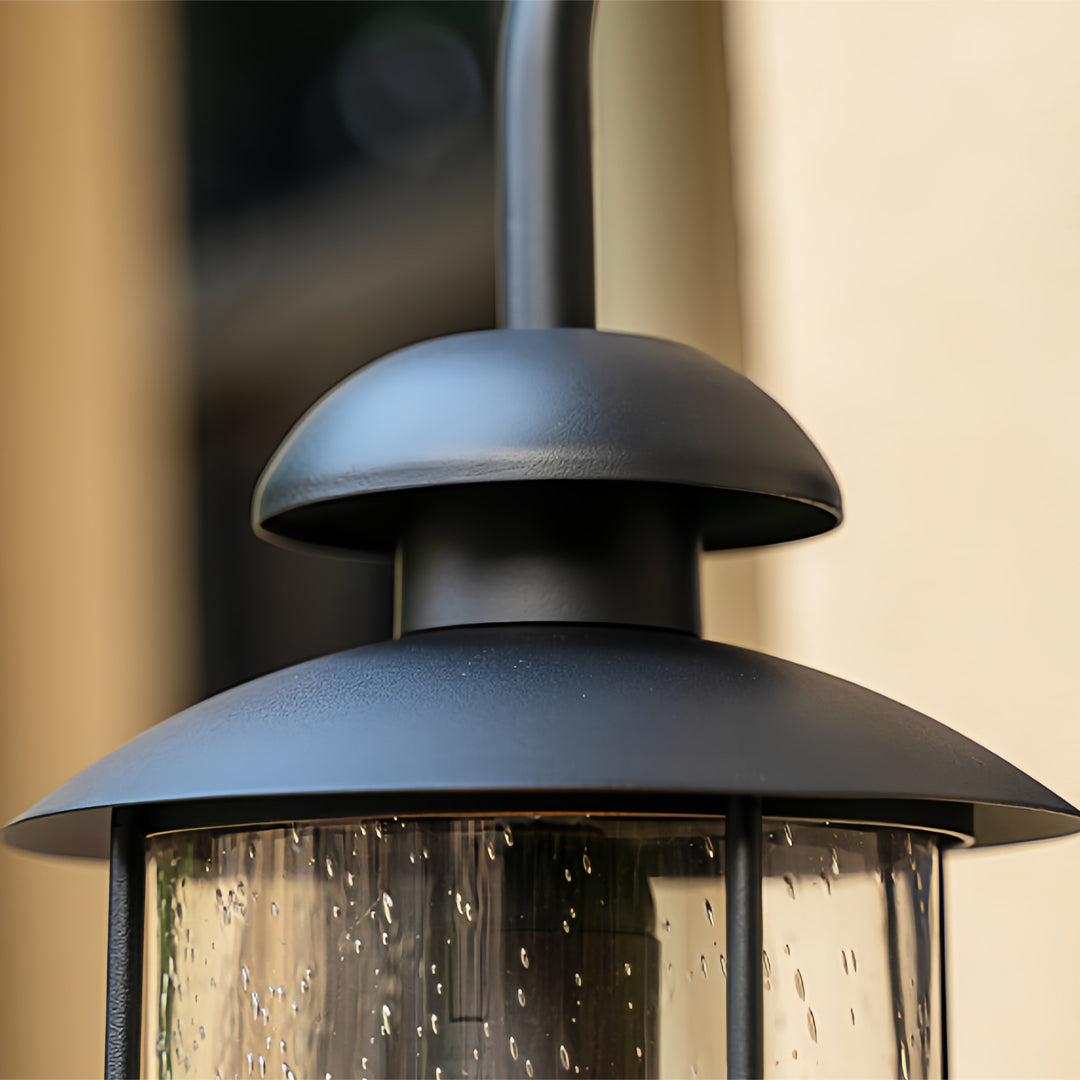 Classic Outdoor Wall Sconce — Sand-Black Aluminum, Clear Glass, E27, 12W, IP65 Weatherproof