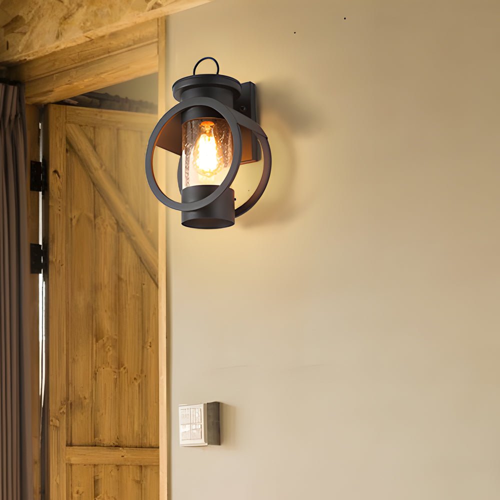 Raindrop Glass Outdoor Wall Sconce — Black Iron, 6W LED Edison Bulb, E27, 3000K Hardwired