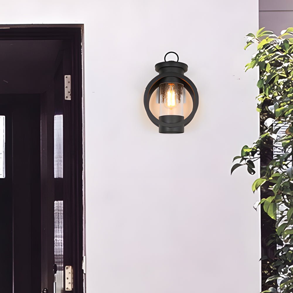 Raindrop Glass Outdoor Wall Sconce — Black Iron, 6W LED Edison Bulb, E27, 3000K Hardwired