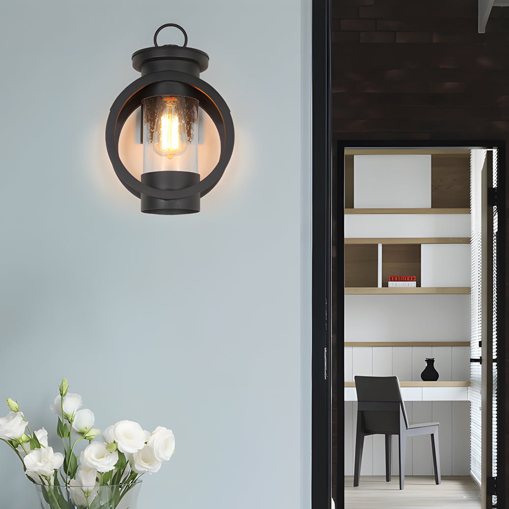 Raindrop Glass Outdoor Wall Sconce — Black Iron, 6W LED Edison Bulb, E27, 3000K Hardwired