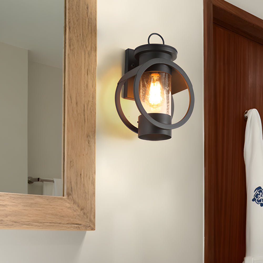 Raindrop Glass Outdoor Wall Sconce — Black Iron, 6W LED Edison Bulb, E27, 3000K Hardwired