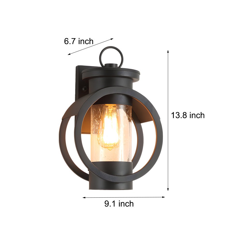 Raindrop Glass Outdoor Wall Sconce — Black Iron, 6W LED Edison Bulb, E27, 3000K Hardwired
