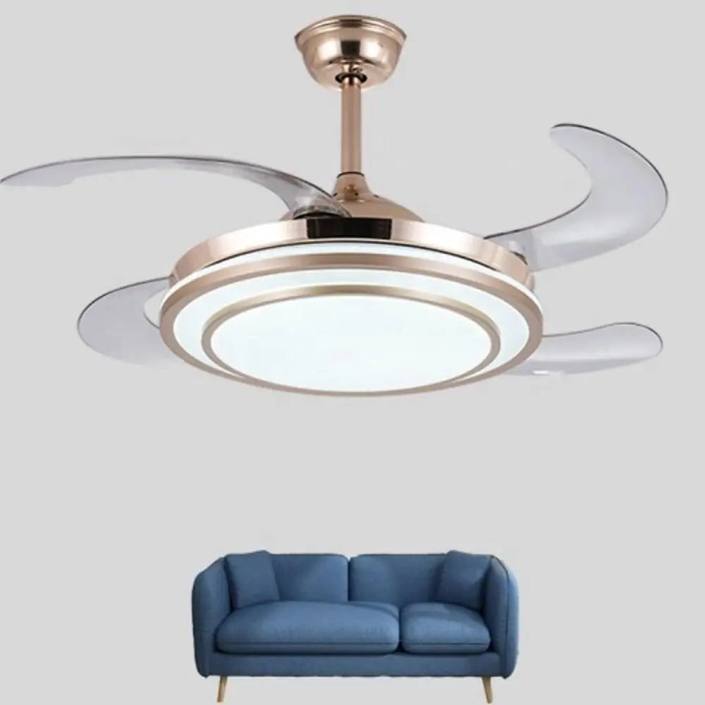 Retractable Ceiling Fan with 4 Blades, LED Light, and Elegant Gold Finish Luxe
