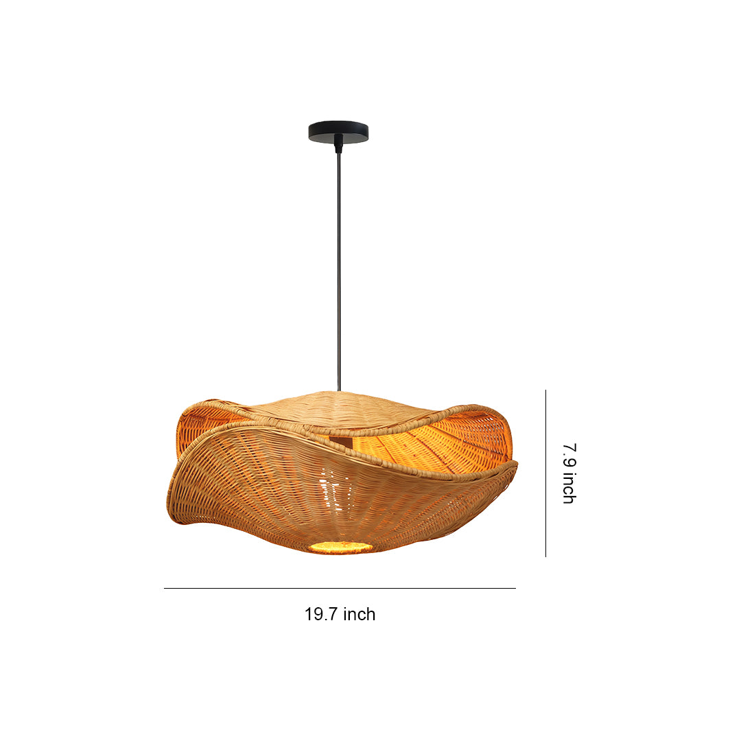 Wabi-Sabi Rattan Pendant Light — Hand-Woven, Iron Frame, 59.1" Adjustable Chain