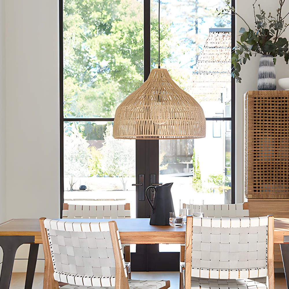 Rattan Wicker Chandelier — Rustic Modern, LED 3000K, Hardwired, 4 Sizes