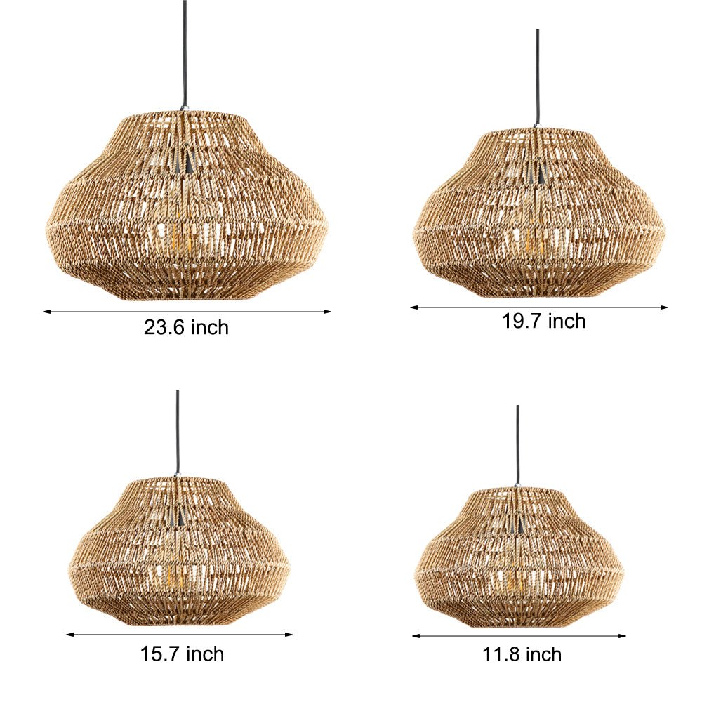 Rattan Wicker Chandelier — Rustic Modern, LED 3000K, Hardwired, 4 Sizes