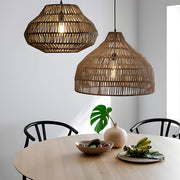 Rattan Wicker Chandelier — Rustic Modern, LED 3000K, Hardwired, 4 Sizes