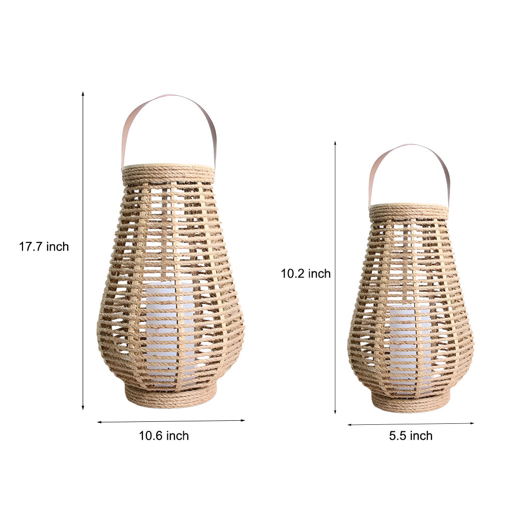 Woven Rattan Solar Portable Lantern — Brown, LED 3W, 6000mAh, IP65 Weatherproof, Hemp Rope Hanging