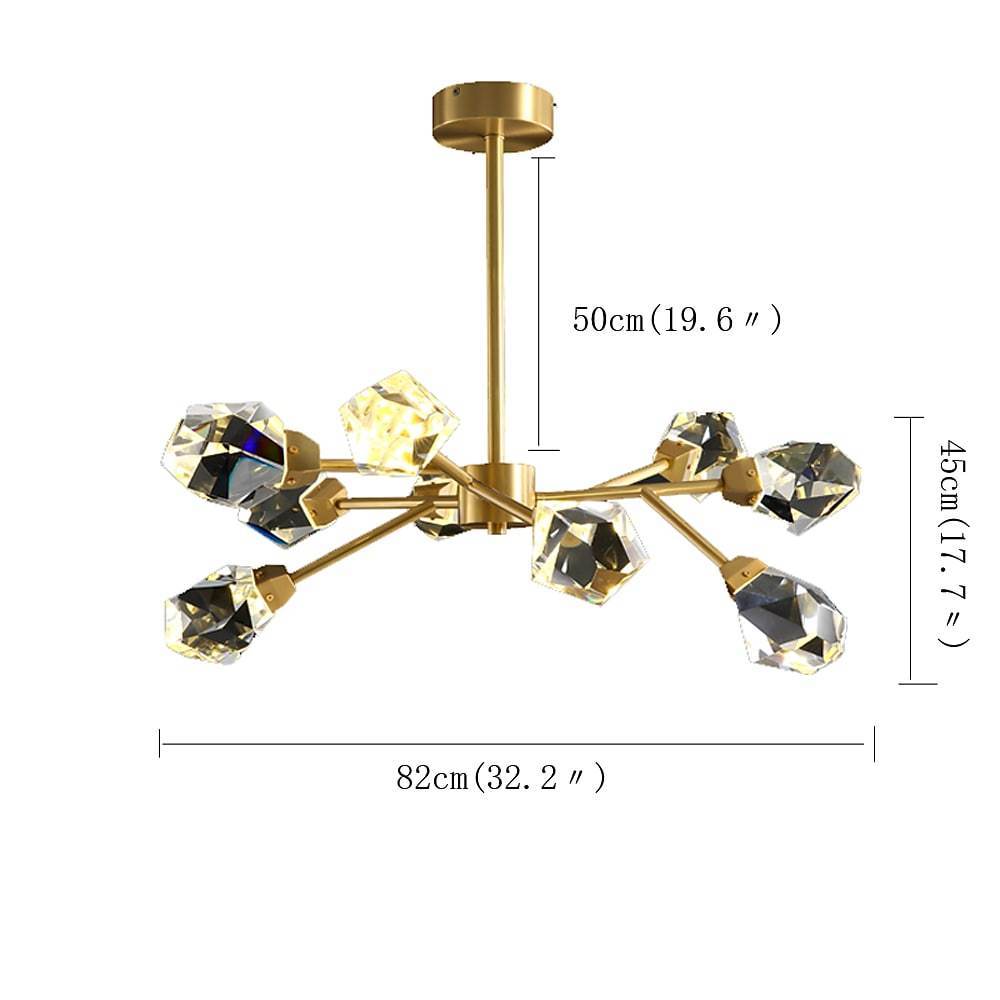 9-Light Sputnik Crystal Chandelier — Matte Gold, Irregular Geometric Crystal, G9 LED, 32" Diameter