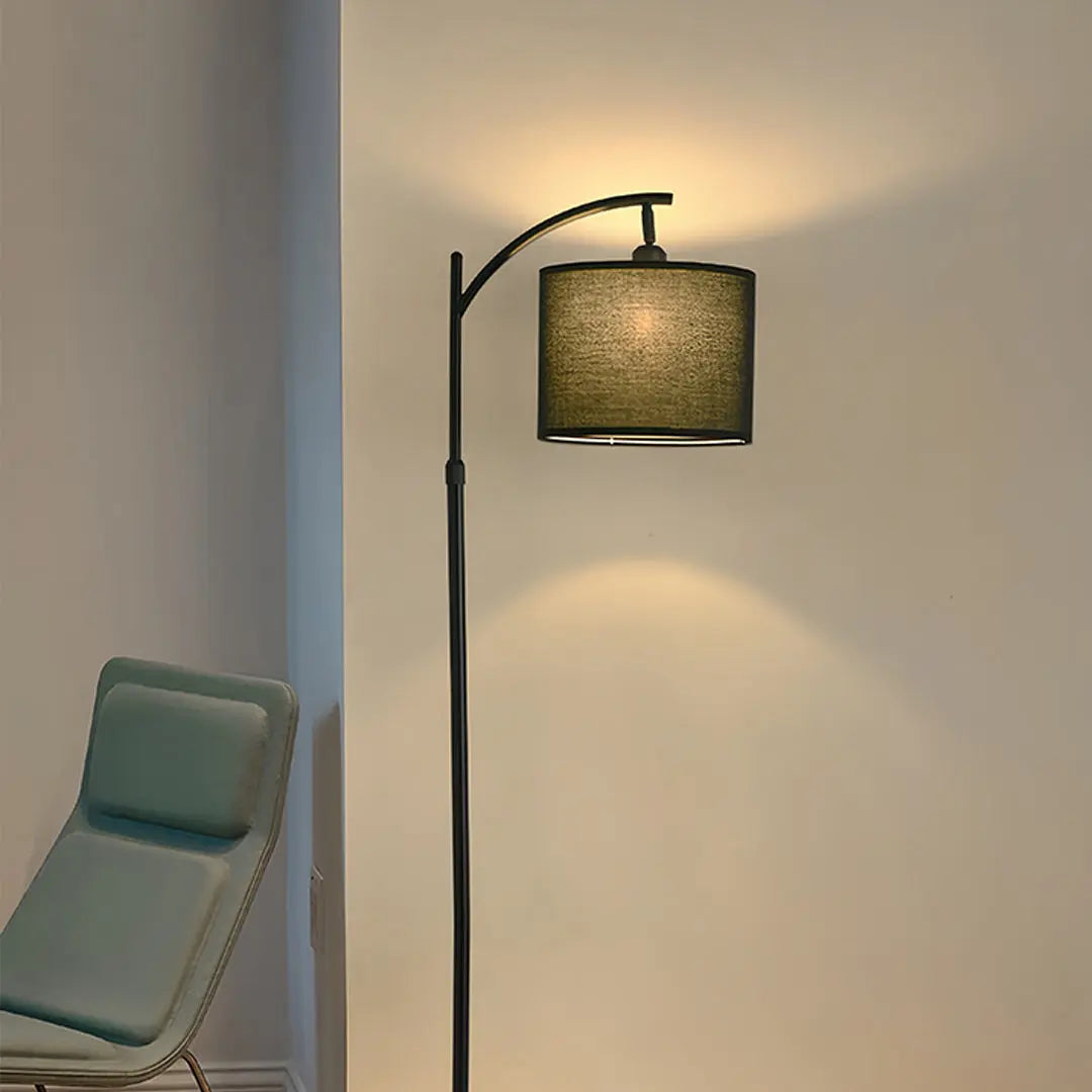 Minimalist Arc Floor Lamp with Fabric Shade - Metal Arched Lamp for Living Room Luxe