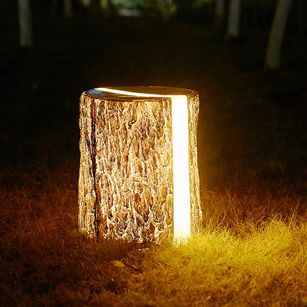 realistic tree stump led outdoor garden lights cylindrical textured design