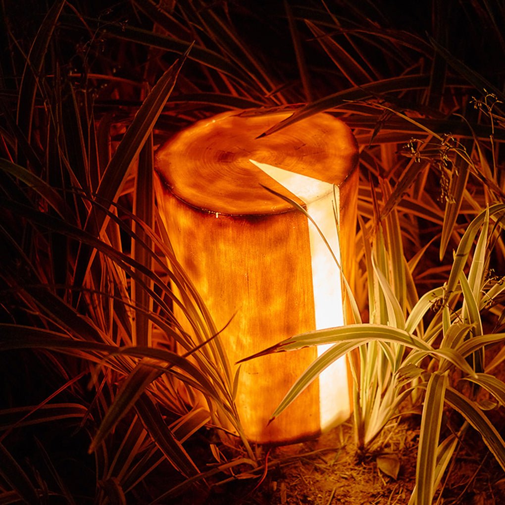 realistic tree stump led outdoor garden lights cylindrical textured design