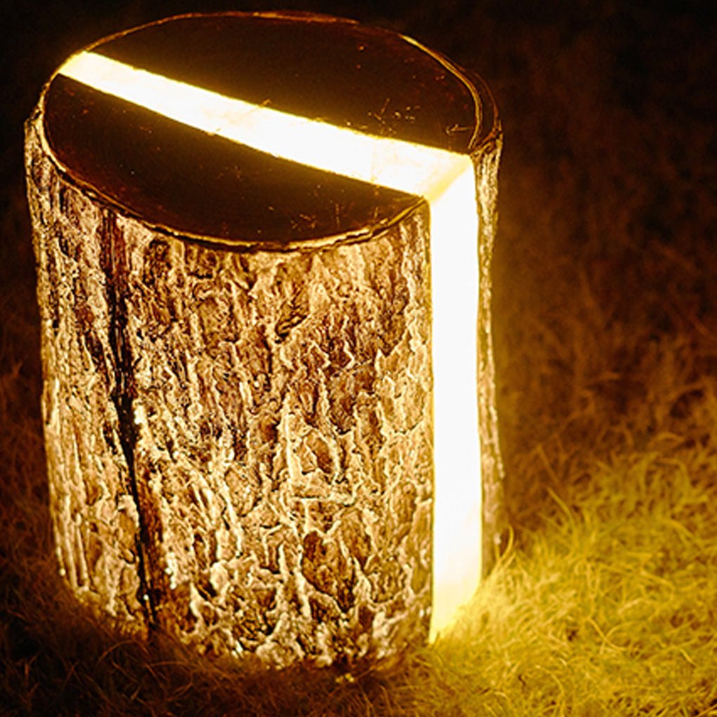 realistic tree stump led outdoor garden lights cylindrical textured design