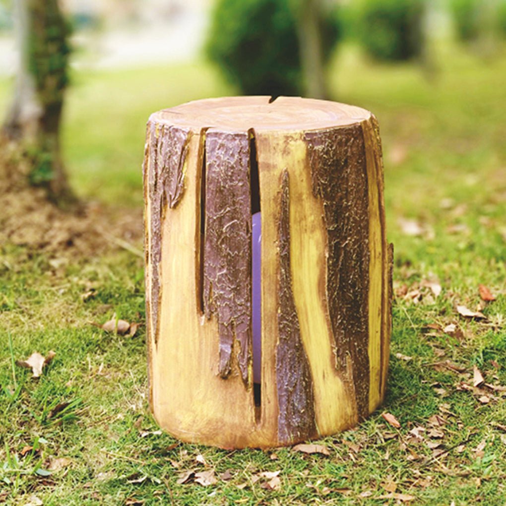 realistic tree stump led outdoor garden lights cylindrical textured design