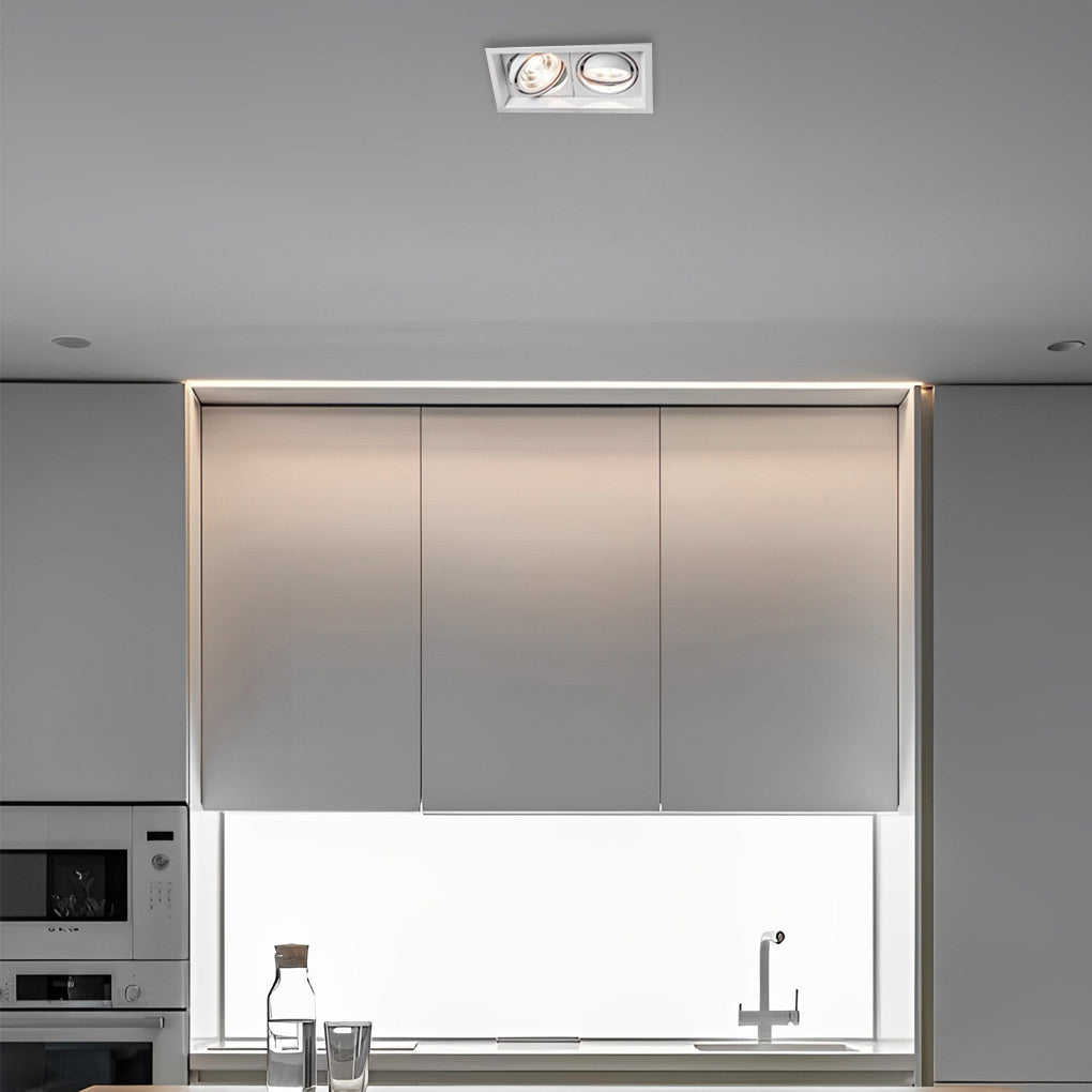 Rectangular Twin-Head Recessed Spotlight — Aluminum, 24W LED, 45° Adjustable, 3-Step Color Dimming