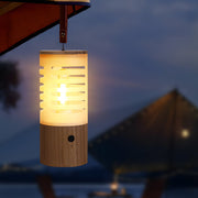 rechargeable led camping lantern with portable wood design and usb charging