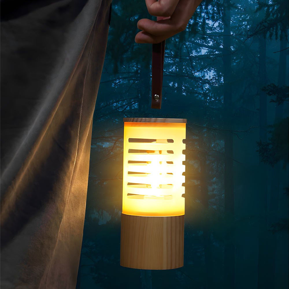rechargeable led camping lantern with portable wood design and usb charging