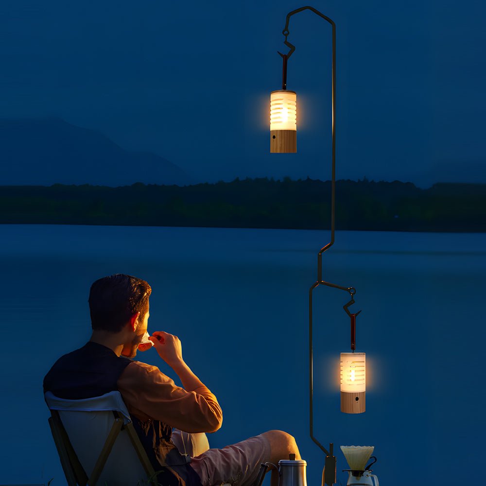 rechargeable led camping lantern with portable wood design and usb charging