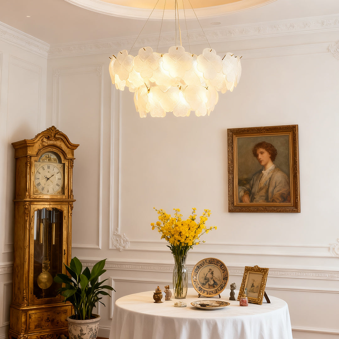 French Country Flower Chandelier — Iron and Glass, 3-Step Dimming, Adjustable Chain, Single / Double-Layer or Long-Row