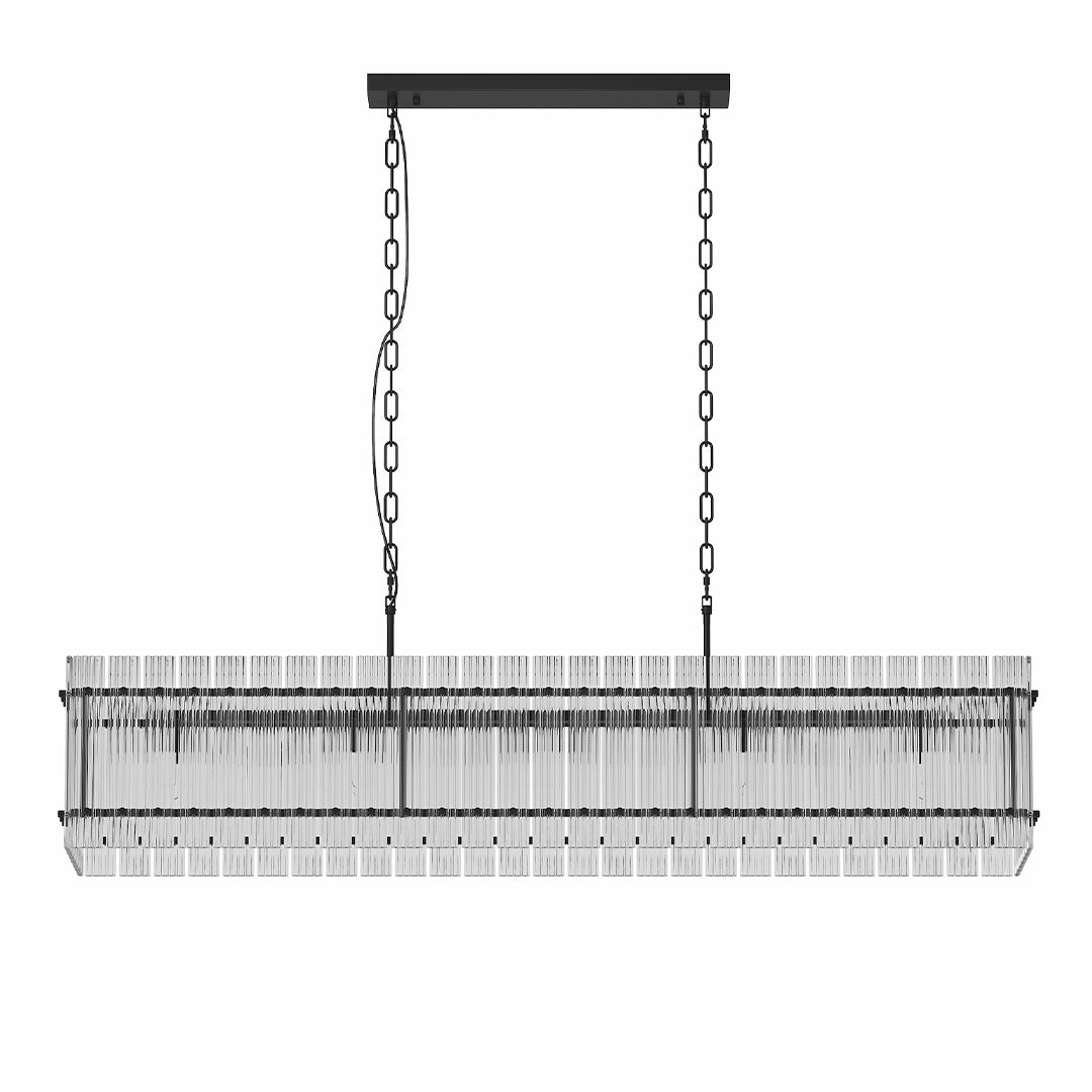 Iron and Glass Chandelier — Black or Copper Finish, 8-Light / 10-Light, 59.1" Adjustable Chain, E12