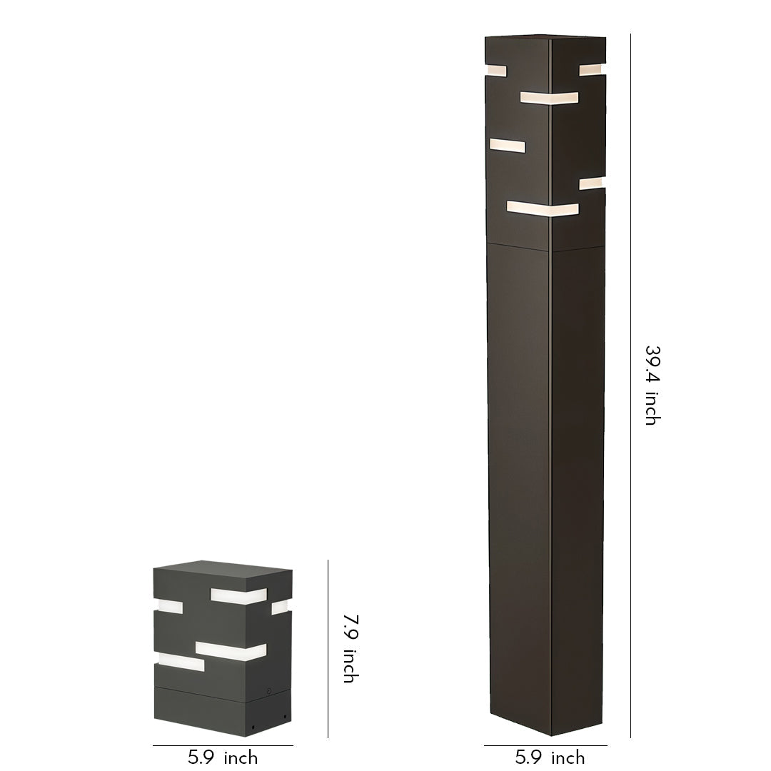 Minimalist Industrial Black LED Bollard Light — Stainless Steel, 8W / 12W, IP65, 3000K Warm White