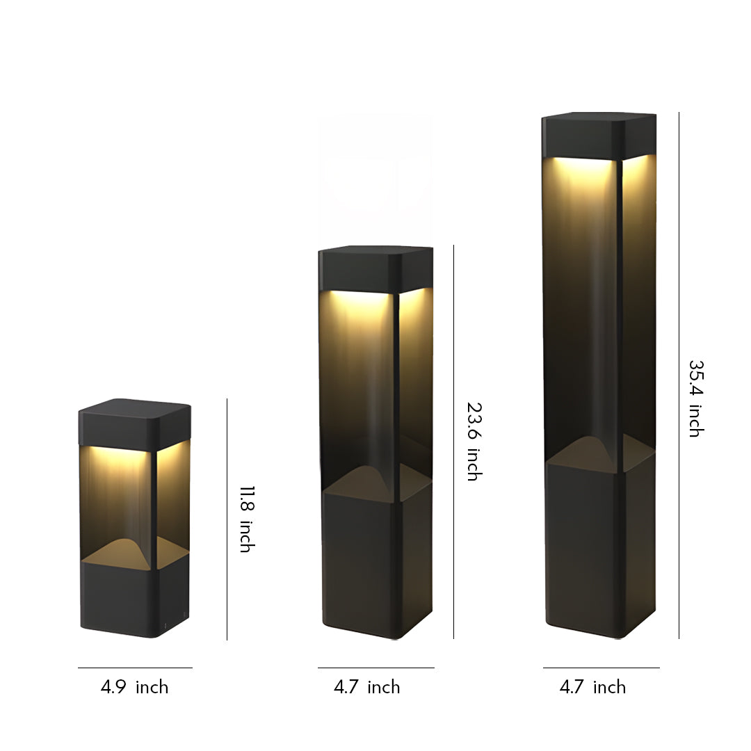 Modern Outdoor Bollard Light — Black Stainless Steel, 15W LED, IP65, Three Height Options