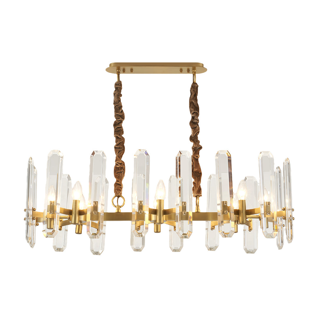 Modern Geometric Brass Chandelier — Solid Brass, Transparent Glass, E14, 4 Sizes