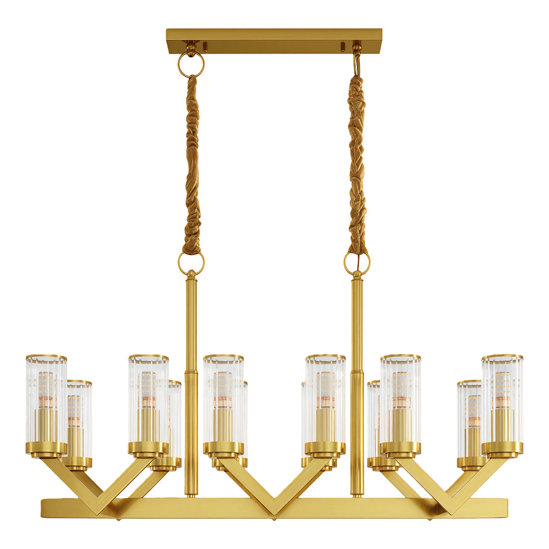 Glass Drop Chandelier — Full-Brass Frame, Transparent Glass, E14, Available in Copper, Nickel, or Black