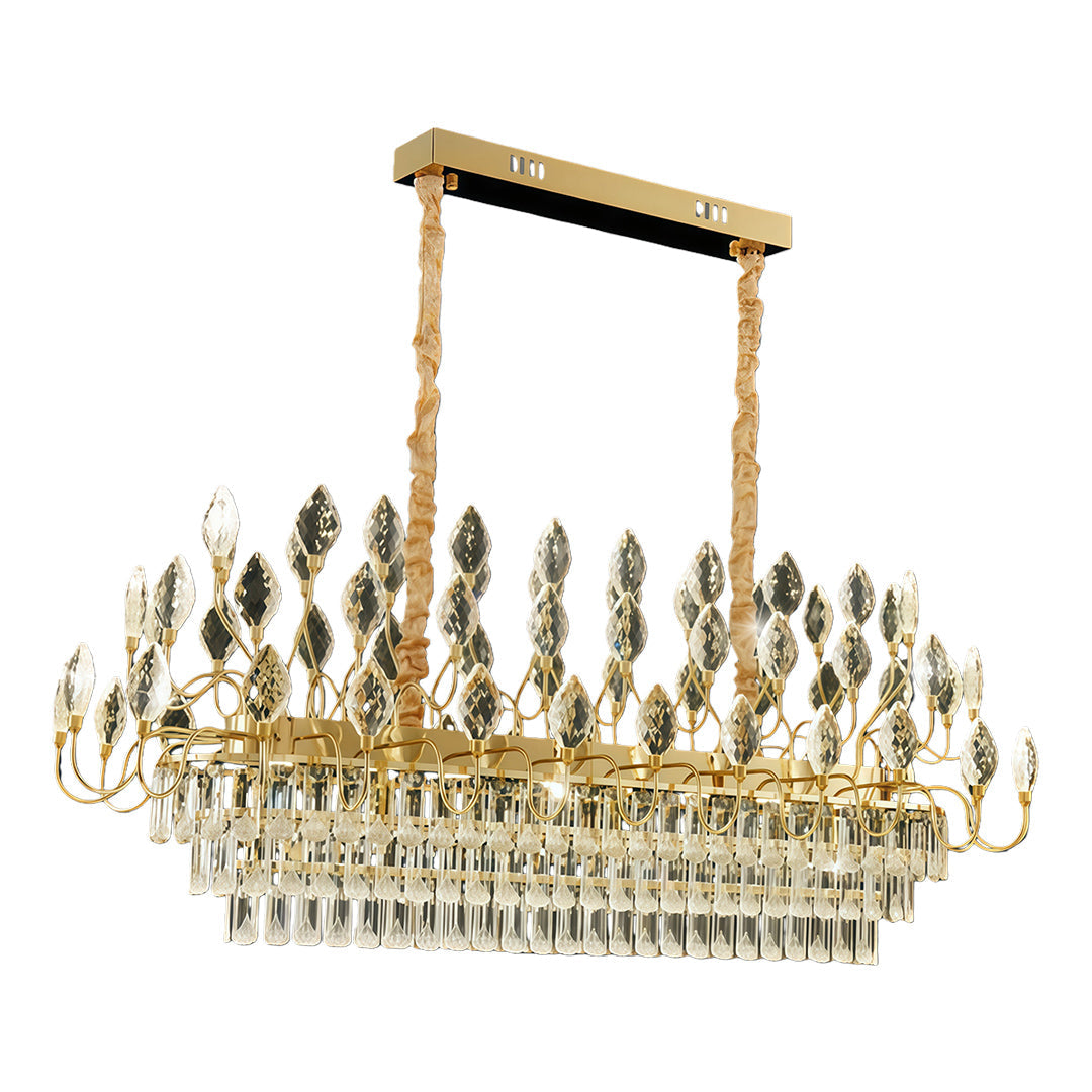 French Country Crystal LED Chandelier — Gold Iron Frame, 3-Step Dimming (3000K/4500K/6000K), 23.6"–47.2", Round or Linear