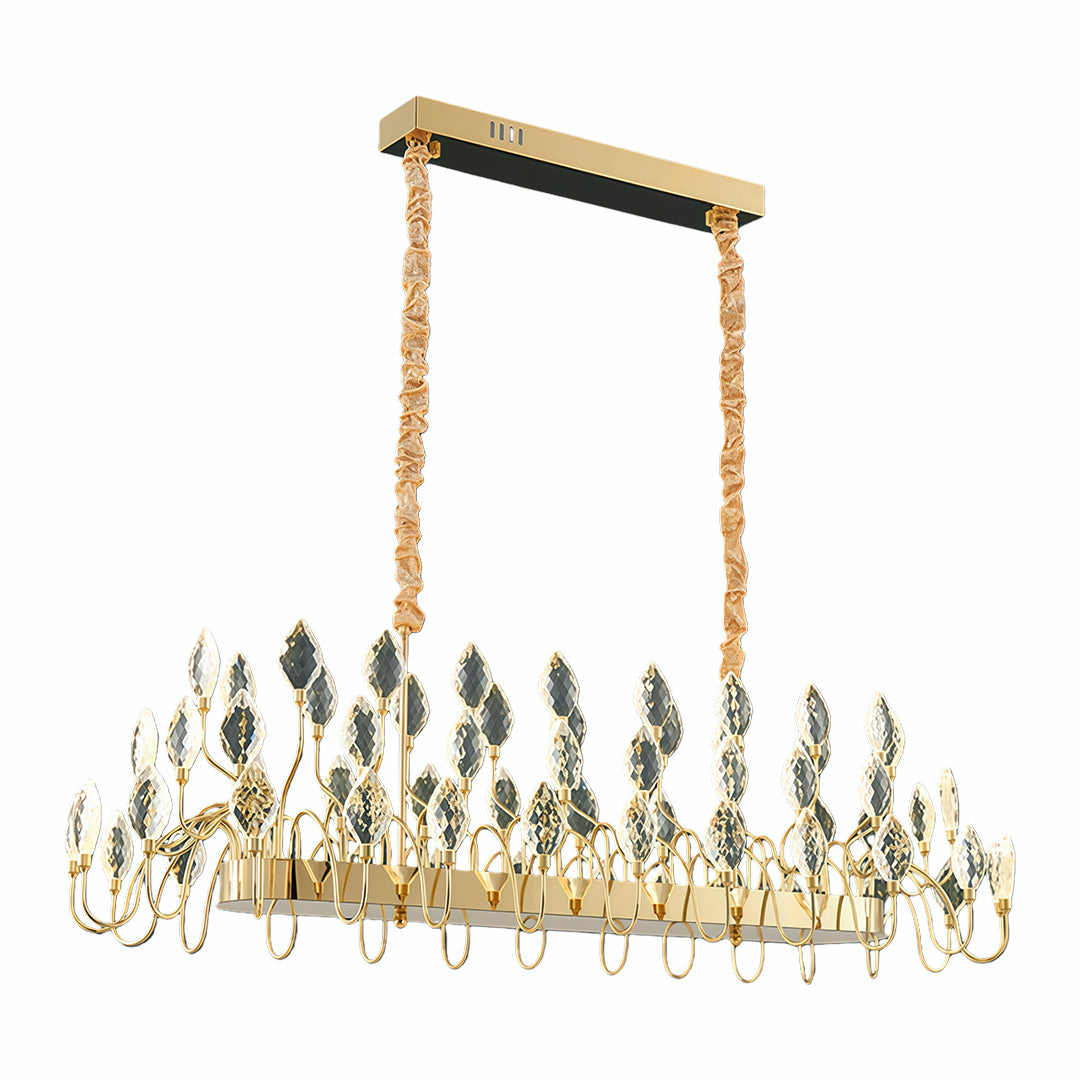 French Art Deco Crystal Chandelier — Gold Iron, LED, 3-Step Dimming, Round or Long, 23.6"–47.2"