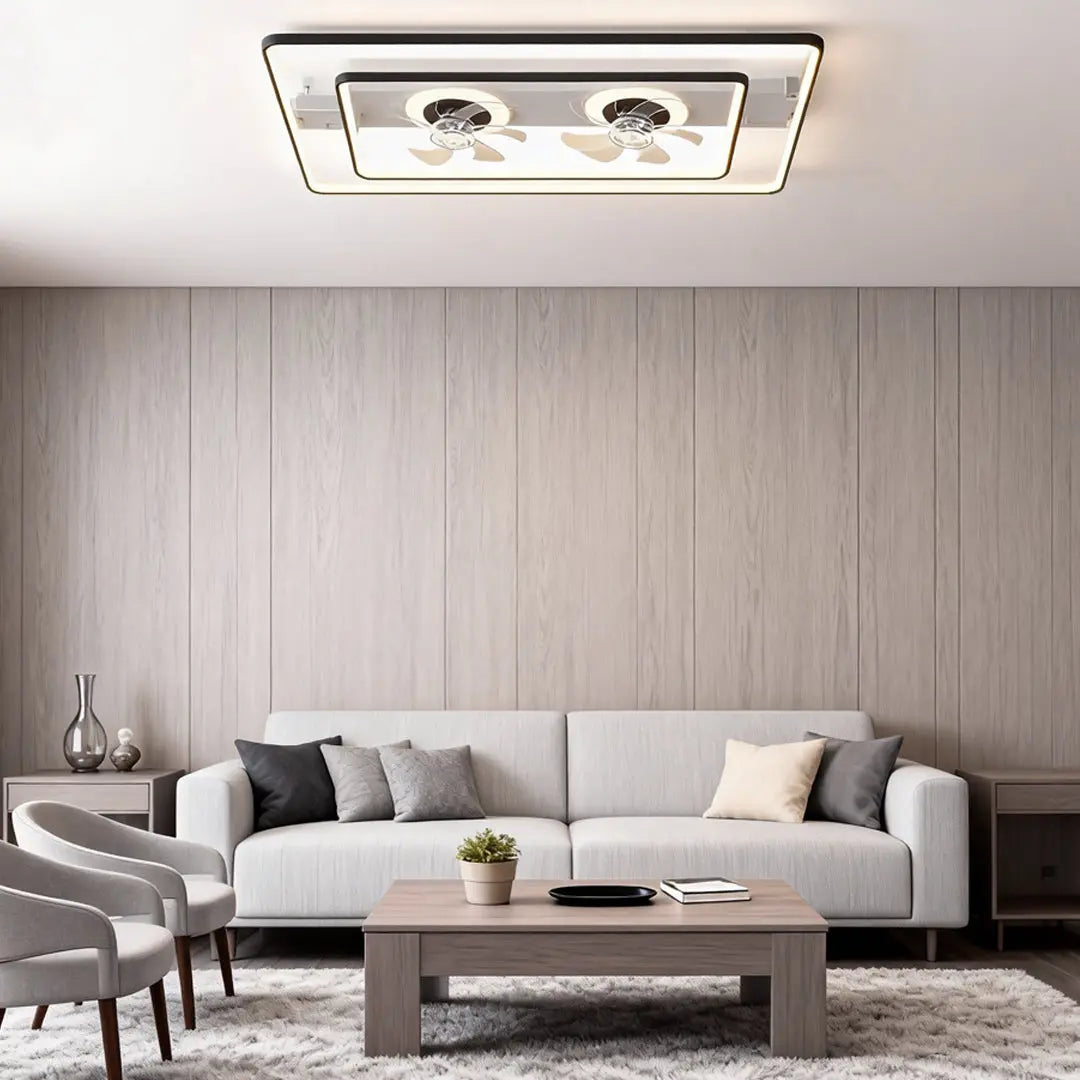 Rectangular LED Dual Head Ceiling Fan with Transparent Blades Luxe