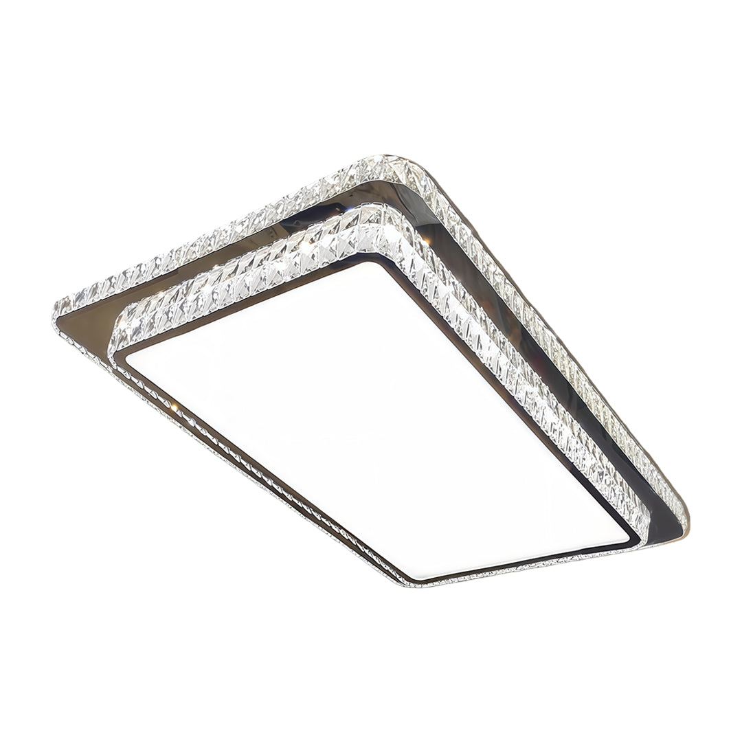 Minimalist Crystal Flush-Mount — Chrome Stainless Steel, LED, 3-Step Dimming, Round/Square/Rectangle, 19.7"–43.3"