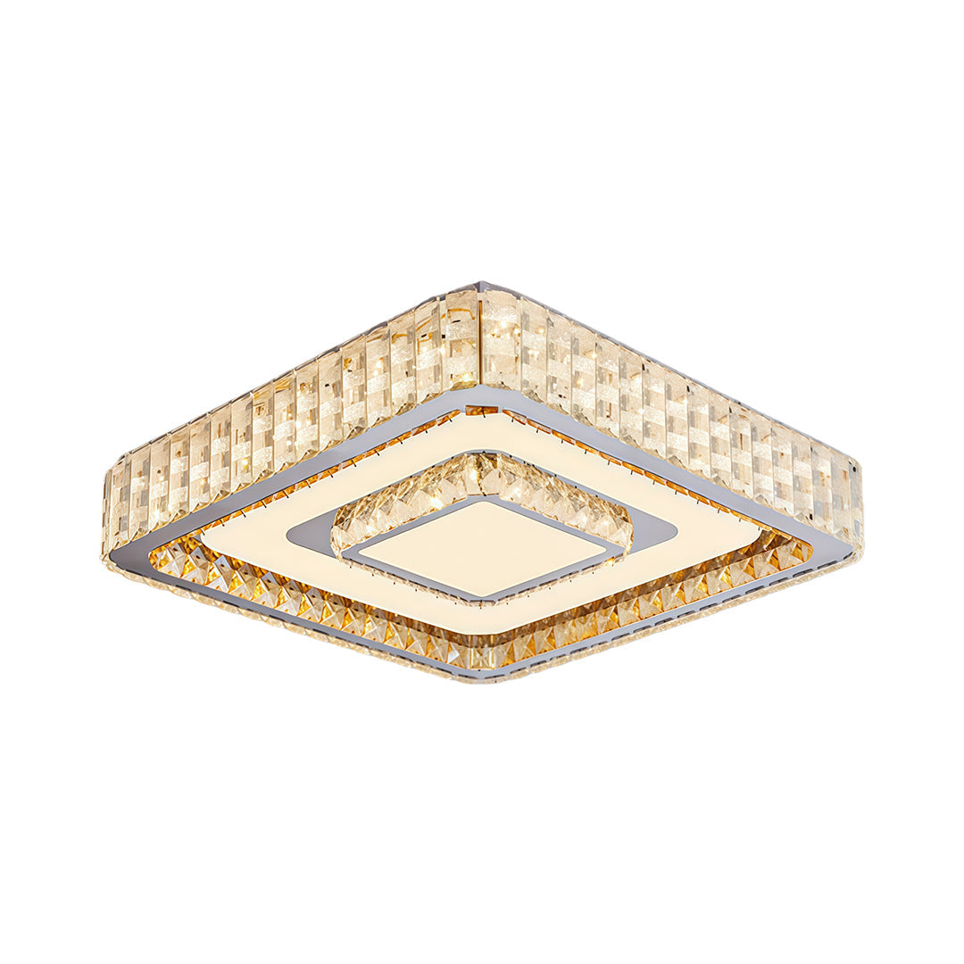 Modern Crystal Flush-Mount LED Light — Chrome Steel, 3-Step Dimming, Round/Square/Rectangle, 6 Sizes