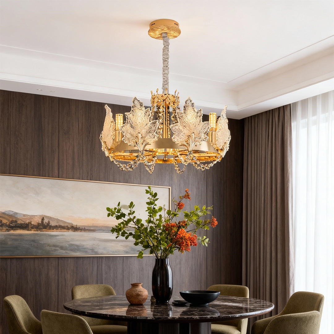 French Country Crystal Chandelier — Champagne Gold Carbon Steel, Cut Crystal, E14, Adjustable 31.5" Cord, 5 Configurations