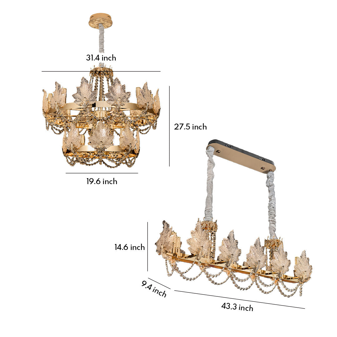 French Country Crystal Chandelier — Champagne Gold Carbon Steel, Cut Crystal, E14, Adjustable 31.5" Cord, 5 Configurations