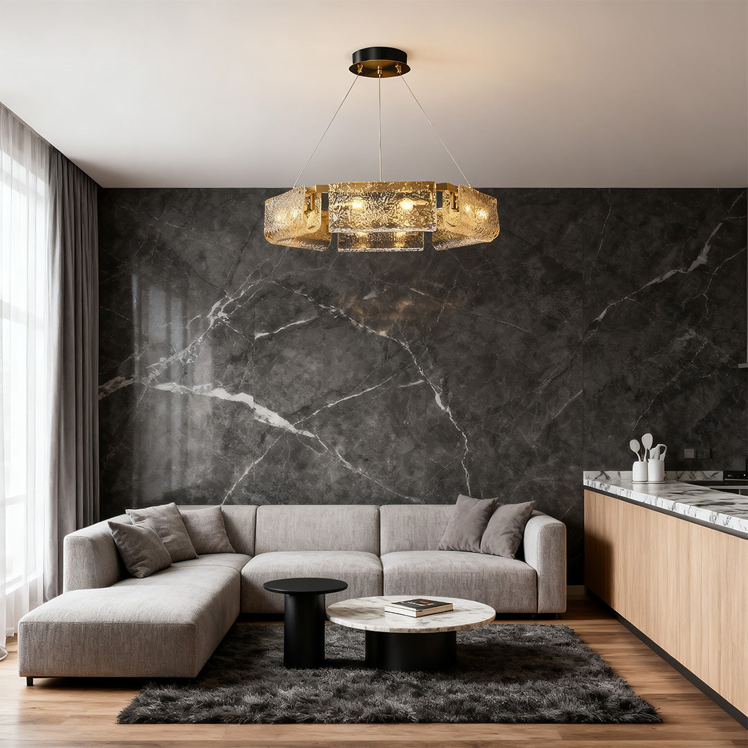 Rectangular Glass Chandelier — Solid Brass, High-Transparency Glass, 6, 8, or 10-Light, 12W LED, 1-Meter Adjustable Chain