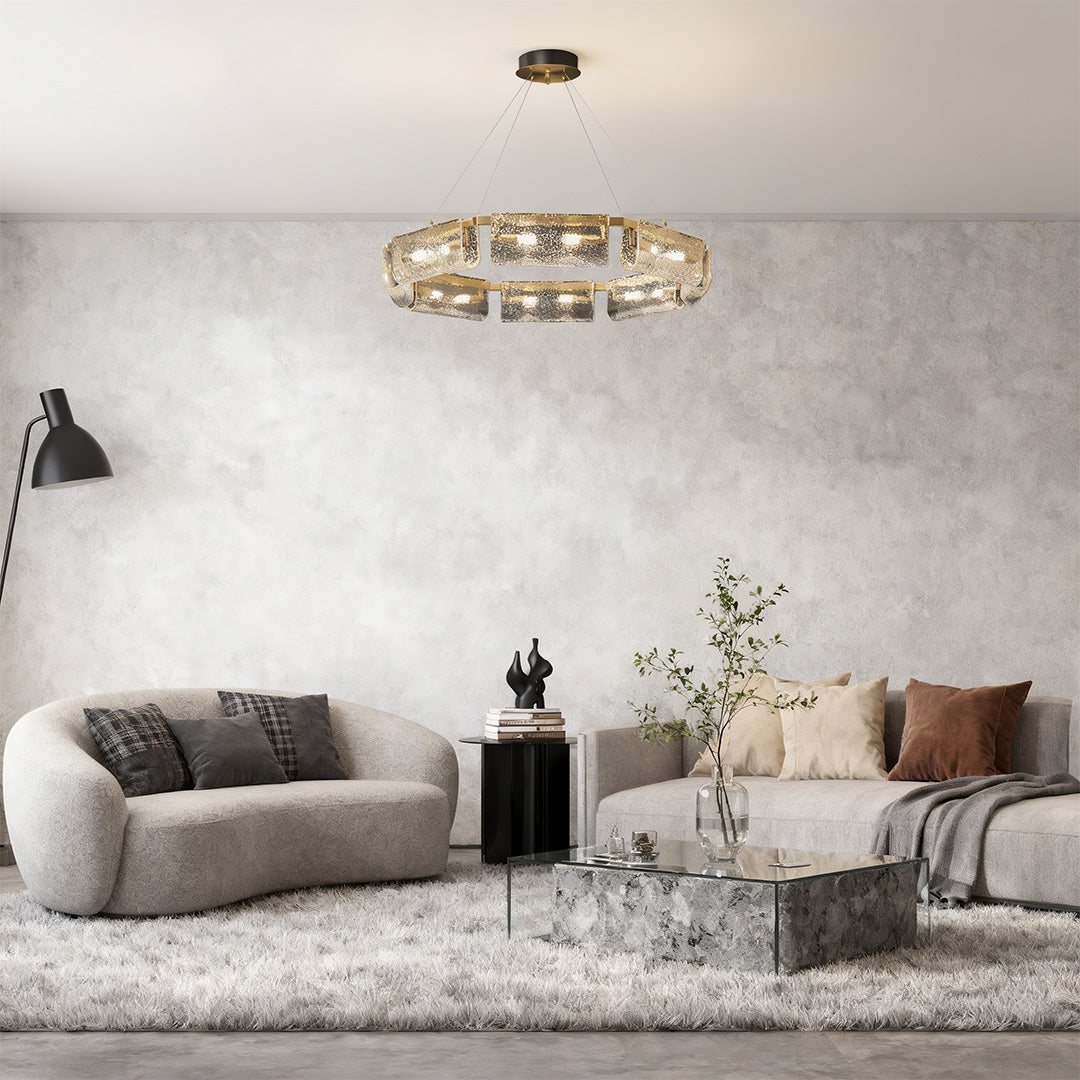 Rectangular Glass Chandelier — Solid Brass, High-Transparency Glass, 6, 8, or 10-Light, 12W LED, 1-Meter Adjustable Chain