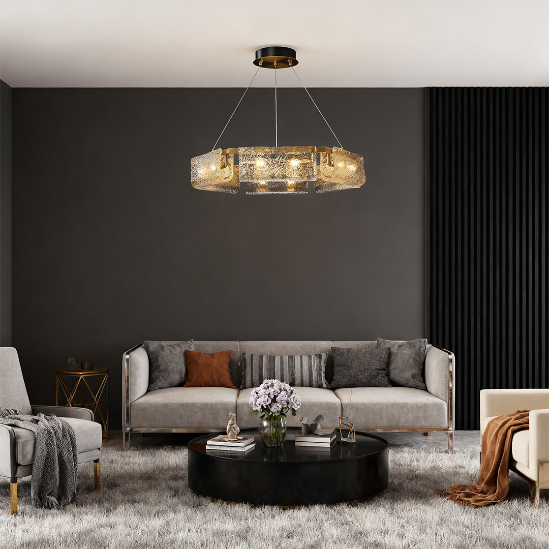 Rectangular Glass Chandelier — Solid Brass, High-Transparency Glass, 6, 8, or 10-Light, 12W LED, 1-Meter Adjustable Chain