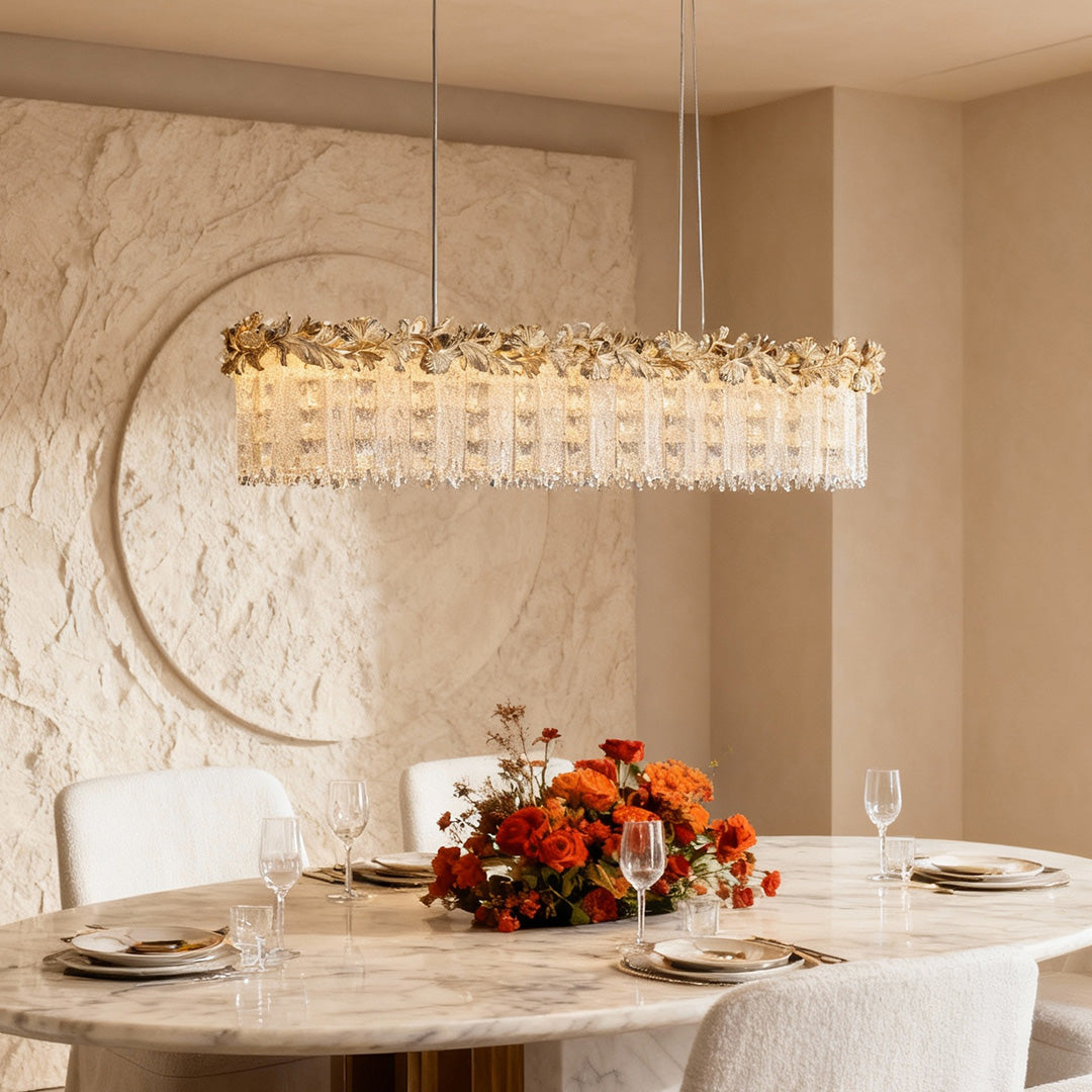 Minimalist French Crystal Chandelier — Champagne Gold Steel, Three-Color Dimming, 31.5" Adjustable Rope, Single- or Double-Layer
