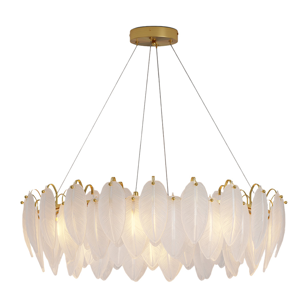 Feather-Glass Modern Chandelier — Copper / Chrome / Black, E14, Adjustable 47.2" Chain, Round or Linear