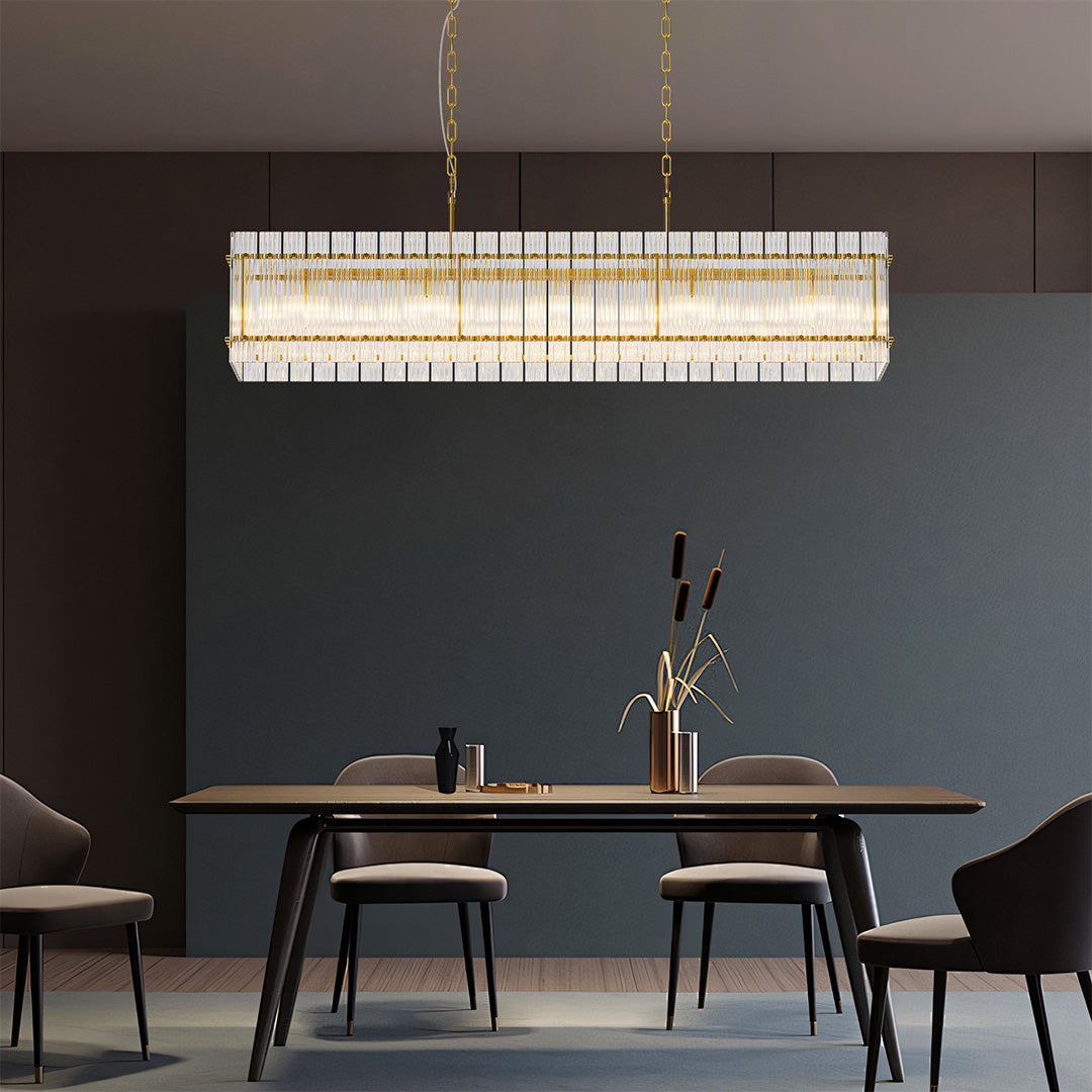 Iron and Glass Chandelier — Black or Copper Finish, 8-Light / 10-Light, 59.1" Adjustable Chain, E12