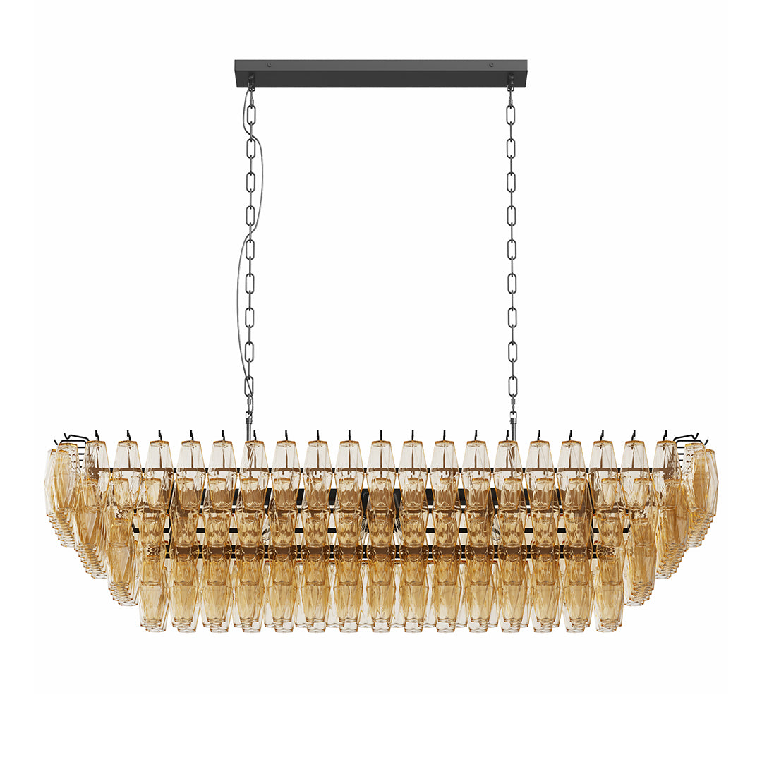 Multi-Head Glass Pendant Chandelier — Iron Frame, Transparent Glass Shades, 8-Light or 10-Light, Black or Copper, E12