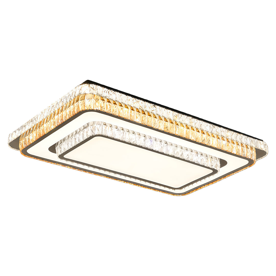 Crystal Flush-Mount Ceiling Light — Chrome Stainless Steel, LED, 3-Step Dimming (3000K/4500K/6000K), Round / Square / Rectangle