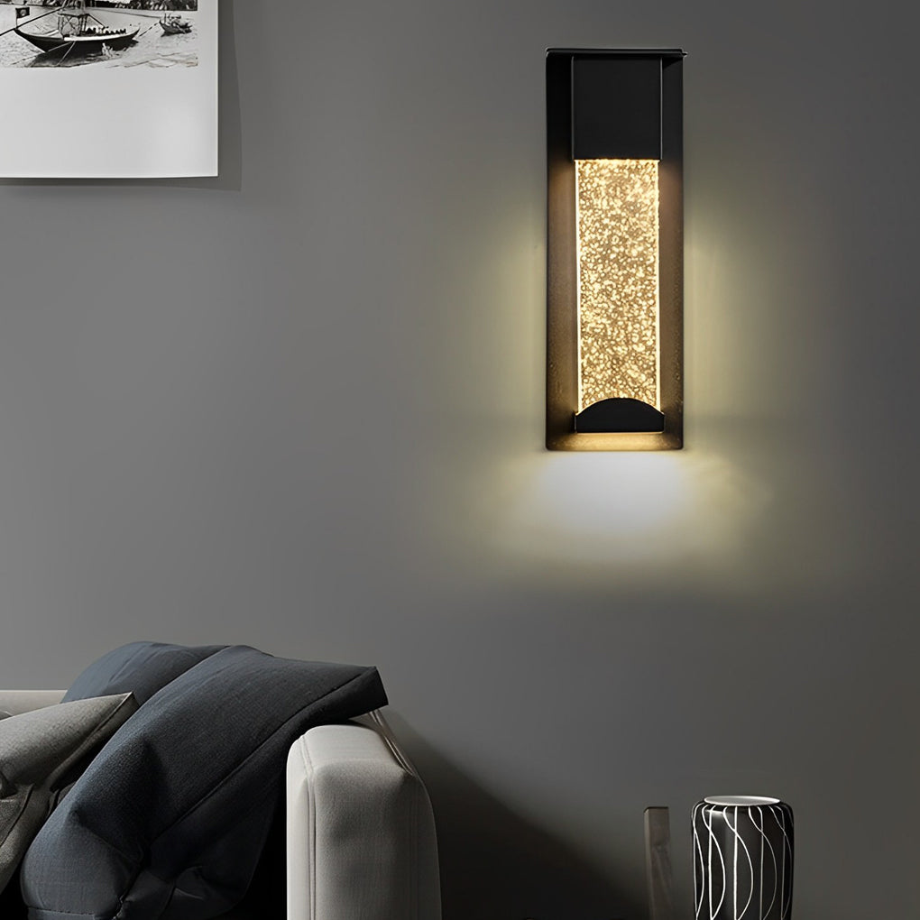Minimalist Rectangular Outdoor Wall Sconce — Bubble Glass, Aluminum, LED, 3000K, IP54, Optional Motion Sensor
